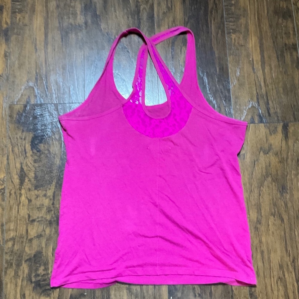 Victorias Secret Hot Pink Lace Racerback Graphic Tank Top Womens Large - Picture 2 of 3